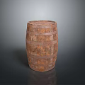 Vintage Wooden Barrel With Metal Hoops And Natural Wood Grain Design