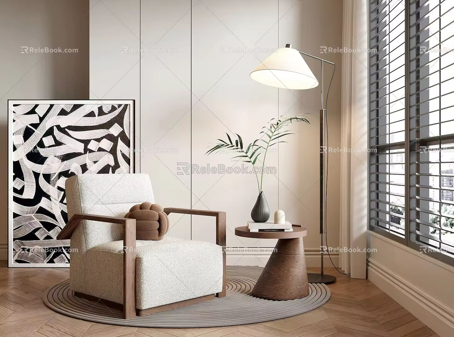 minotti Middle Ancient Style Single Person Sofa Casual Sofa Living Room Sofa Side Floor Lamp 3d model