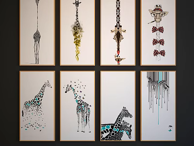 Colorful Giraffe Animal Paintings With Various Artistic Designs And Modern Decor 3d model