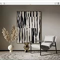 Modern Accent Chair With White Cushion In Living Room With Abstract Painting
