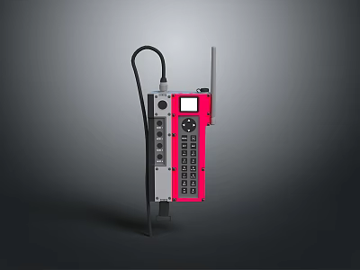 Red And Black Electronic Control Panel With Display Screen Buttons Antenna And Cable 3d model