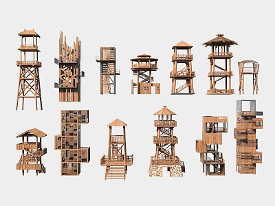 Various Wooden Garden Pavilions With Tiered Structures And Diverse Roof Designs 3d model