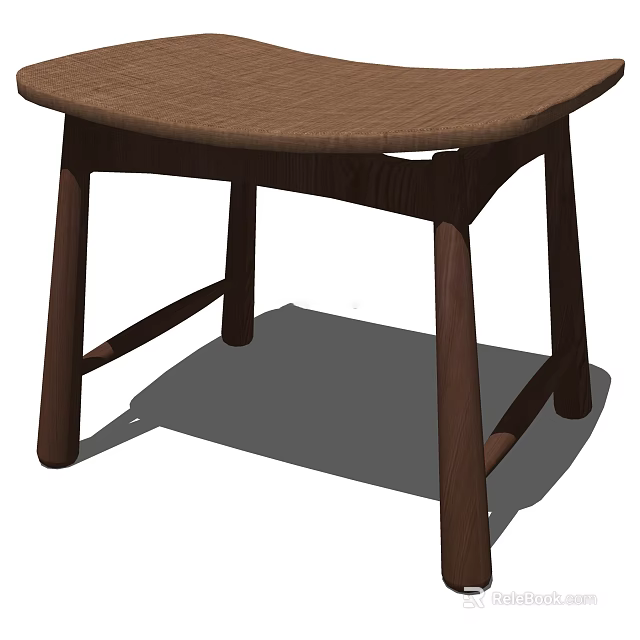 Brown Wooden Stool With Curved Seat And Sturdy Solid Wood Legs Design 3d model 