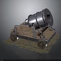 Old Historical Cannon Weapon With Wooden Carriage And Metal Barrel