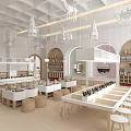 School Cafeteria Bright Spacious Interior With Arches Storage And Tables 3d model