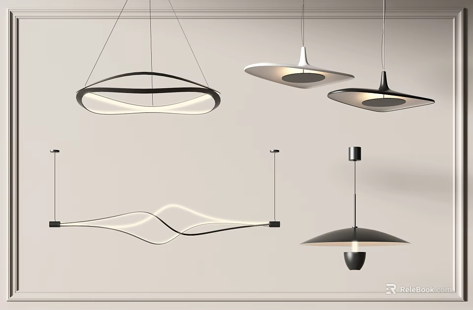 Modern Pendant Lights Featuring Circular Wave And Umbrella Shapes For Interior Design 3d model