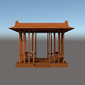 Detailed Traditional Wooden Pavilion Structure With Classic Roof And Support Columns