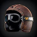 Brown Leather Hat With Black Goggles And Ruroc Logo Strap Design 3d model