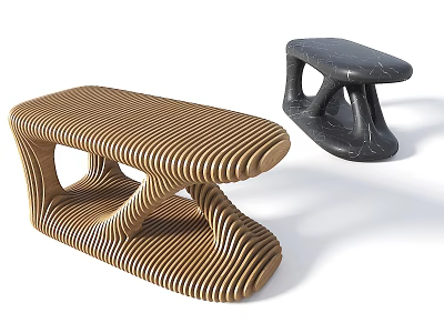 Unique Modern Design Stools Featuring Curved Structure Woven And Stone Textures 3d model