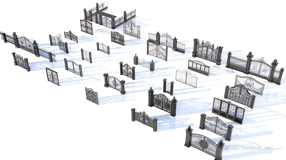 Various Types Of Decorative Gate Designs With Intricate Patterns And Iron Work 3d model 