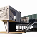 Modern Two Story Container Building With Large Windows Balcony Staircase And Glass Doors