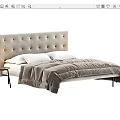 Modern Double Bed With Tufted Headboard Soft Bedding And Side Table 3d model