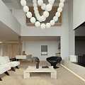 Modern Living Dining Room With Sofa Coffee Table Chandelier And Large Windows