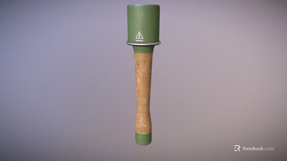 Green Cylindrical Object With White Triangle Logo And Wooden Handle 3d model 