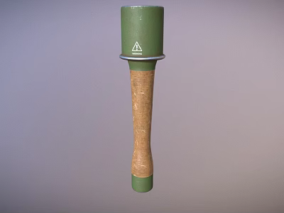 Green Cylindrical Object With White Triangle Logo And Wooden Handle 3d model
