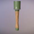Green Cylindrical Object With White Triangle Logo And Wooden Handle