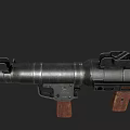 Military Weapon Featuring Rifle With Wooden Stock And Green Artillery Shell