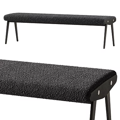 Modern Black Upholstered Bench with Slim Metal Legs and Textured Fabric Surface 3d model