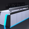 Modern Console Setup With Multiple Screens And Blue Accent Lighting 3d model