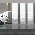 Modern Front Desk Reception Area With Large Windows City View And Comfortable Seating 3d model