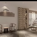 Traditional Chinese Teahouse Interior With Wooden Shelves Stone Decorations Green Plants And Natural Light