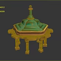 Traditional Octagonal Pavilion Architecture With Green Tiered Roof Orange Pillars And Decorative Top Sphere