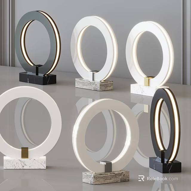 Modern Circular Table Lamps With Marble Base And Gold Accents For Home Decor 3d model 