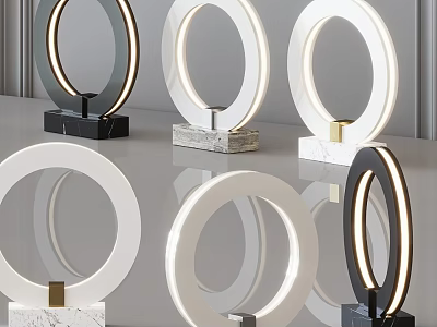 Modern Circular Table Lamps With Marble Base And Gold Accents For Home Decor 3d model