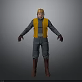 3D Worker Model Wearing Yellow Hard Hat Yellow Vest Gray Work Uniform And Brown Boots