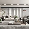 Modern Living And Dining Area With Sofas Round Chair And Plants