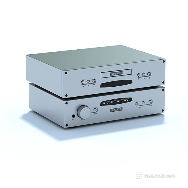 Modern Silver Stacked Headphone Audio System With Control Buttons And Knobs 3d model 