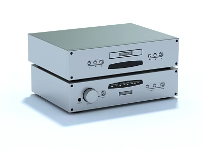Modern Silver Stacked Headphone Audio System With Control Buttons And Knobs 3d model
