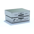 Modern Silver Stacked Headphone Audio System With Control Buttons And Knobs