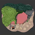 Cute Cartoon Coffee Shop Scene With Lush Green Tree Playful Squirrel And Menu Board