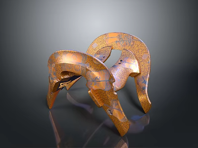 Unique Golden Copper Patterned Intricate Design Decorative Helmet Ornament For Household Living Supplies 3d model