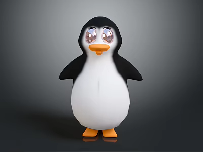 Penguin with black back white belly orange feet and big eyes on gray background 3d model