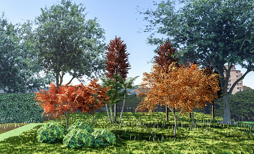 Modern Trees Plants Landscape Trees Background Trees Flowers and Grasses 3d model