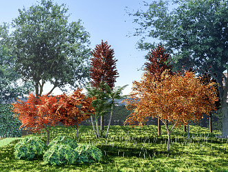 Modern Trees Plants Landscape Trees Background Trees Flowers and Grasses 3d model