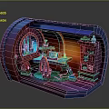 Character And Small Creatures In Colorful Miniature Studio With Table Shelves And Cozy Lighting