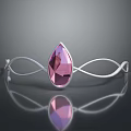 Elegant Silver Hair Tiara Featuring Pink Teardrop Gemstone and Swirl Design