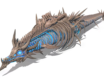Game Fantasy Skeleton Dragon Character with Sharp Bones and Blue Glowing Internal Structure 3d model
