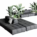 Gray Upholstered Modular Sectional Sofa with Large Leafy Plants and Accent Pillow Modern Design 3d model