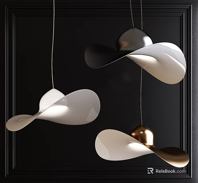 Modern Stylish Pendant Lights With Curved White Black And Gold Shaped Design Elements 3d model 