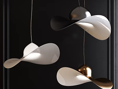 Modern Stylish Pendant Lights With Curved White Black And Gold Shaped Design Elements 3d model