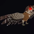Owl With Spread Wings And Red Eyes Against Black Background