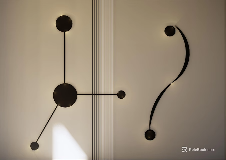 Modern Sleek Wall Lamp With Black Metal Lines And Circular Decorative Elements 3d model 