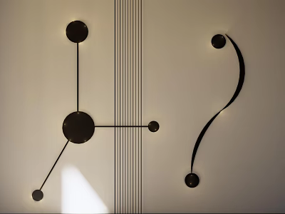 Modern Sleek Wall Lamp With Black Metal Lines And Circular Decorative Elements 3d model