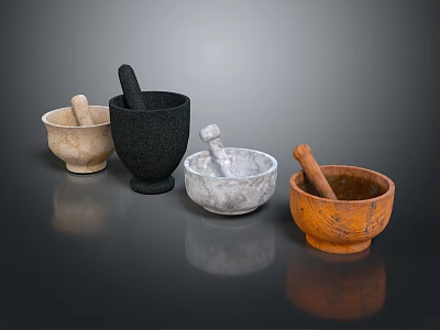 Assorted Mortar And Pestle Tools In Different Colors For Kitchen Use 3d model