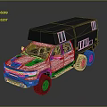 White Pickup Truck With Black Cargo Bed Roof And Six Off Road Tires