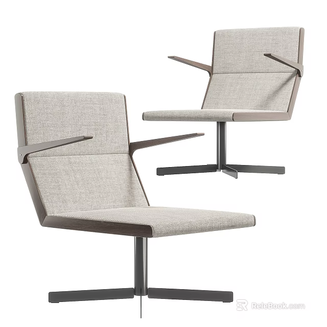 Ergonomic Modern Office Chair With Beige Fabric Upholstery Metal Base And Armrests 3d model 